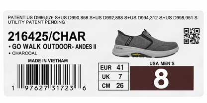 Skechers Slip-ins GO WALK Outdoor Andes II Men Size 8 Charcoal Goodyear 216425