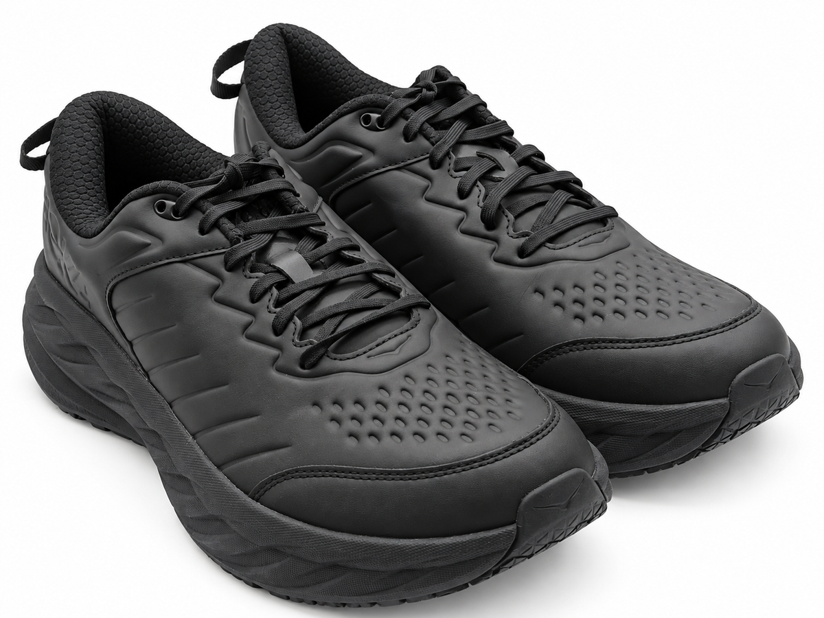 HOKA Bondi SR Wide Slip Resistant Shoes Men 12.5 2E Black Leather 1129350