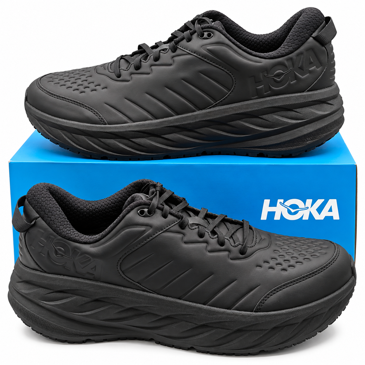 HOKA Bondi SR Wide Slip Resistant Shoes Men 12.5 2E Black Leather 1129350