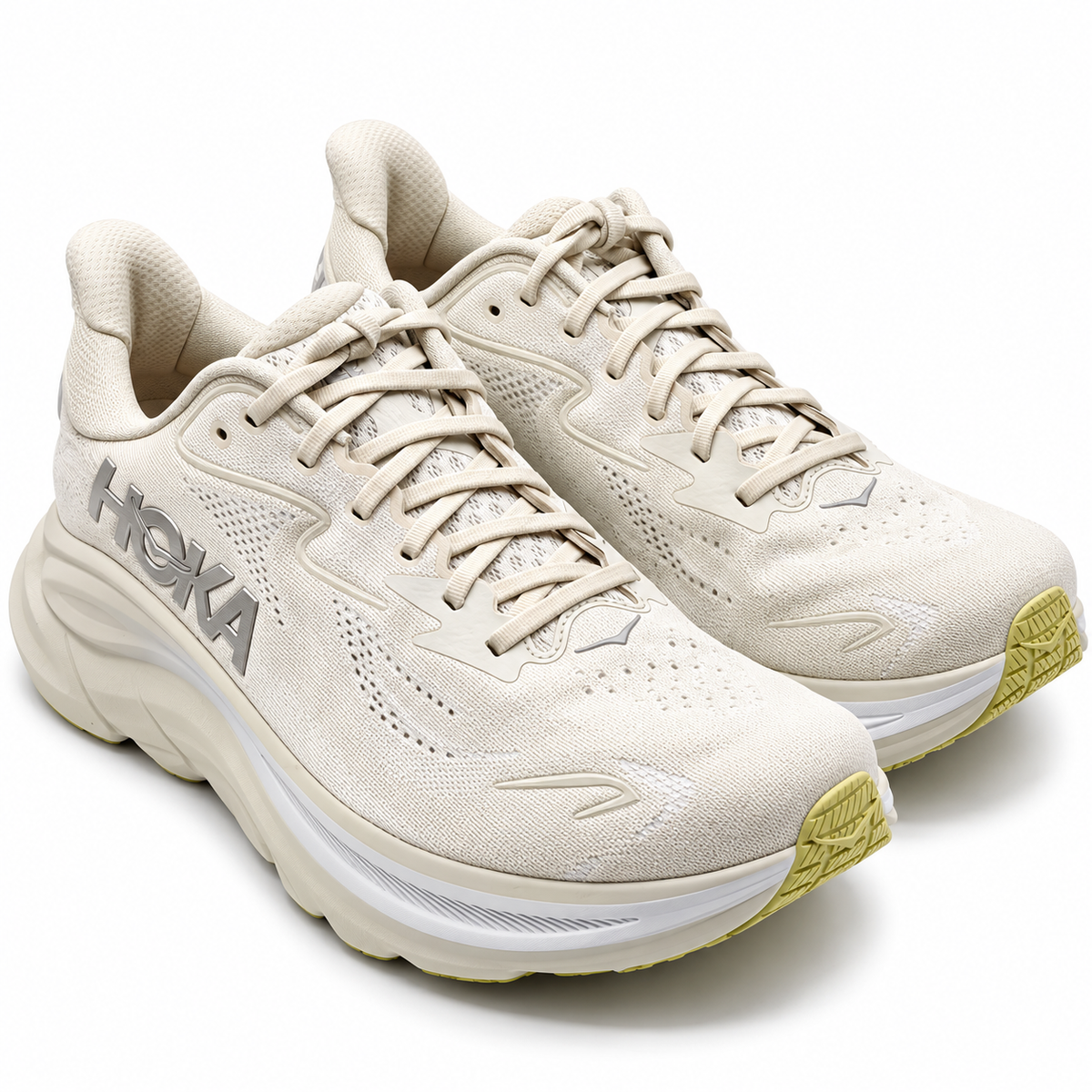HOKA Clifton 10 Running Shoes Men 11.5 Cream Neutral Cushioned 1162030-TELS