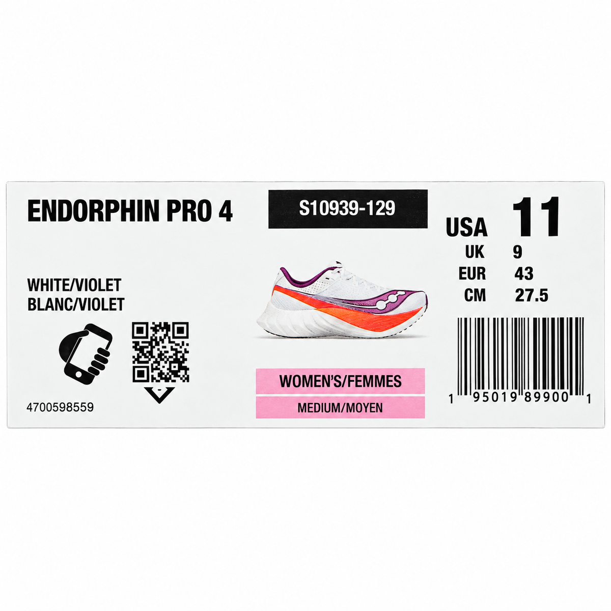 Saucony Endorphin Pro 4 Running Shoes Women 11 White Violet Carbon S10939-129