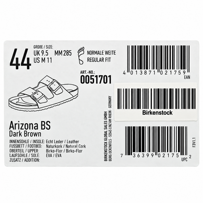 Birkenstock Arizona Sandals Men 11 EU 44 Dark Brown Birko-Flor Regular 0051701