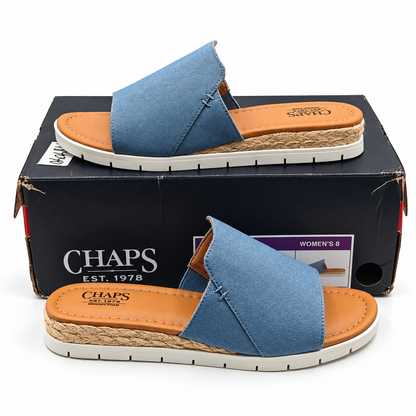 Chaps Nerissa Women 8 Blue Fabric Slide Sandals Espadrille Casual 1967252