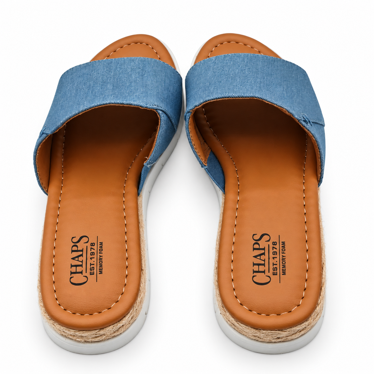 Chaps Nerissa Women 8 Blue Fabric Slide Sandals Espadrille Casual 1967252
