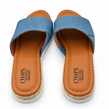 Chaps Nerissa Women 8 Blue Fabric Slide Sandals Espadrille Casual 1967252