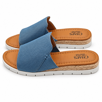 Chaps Nerissa Women 8 Blue Fabric Slide Sandals Espadrille Casual 1967252