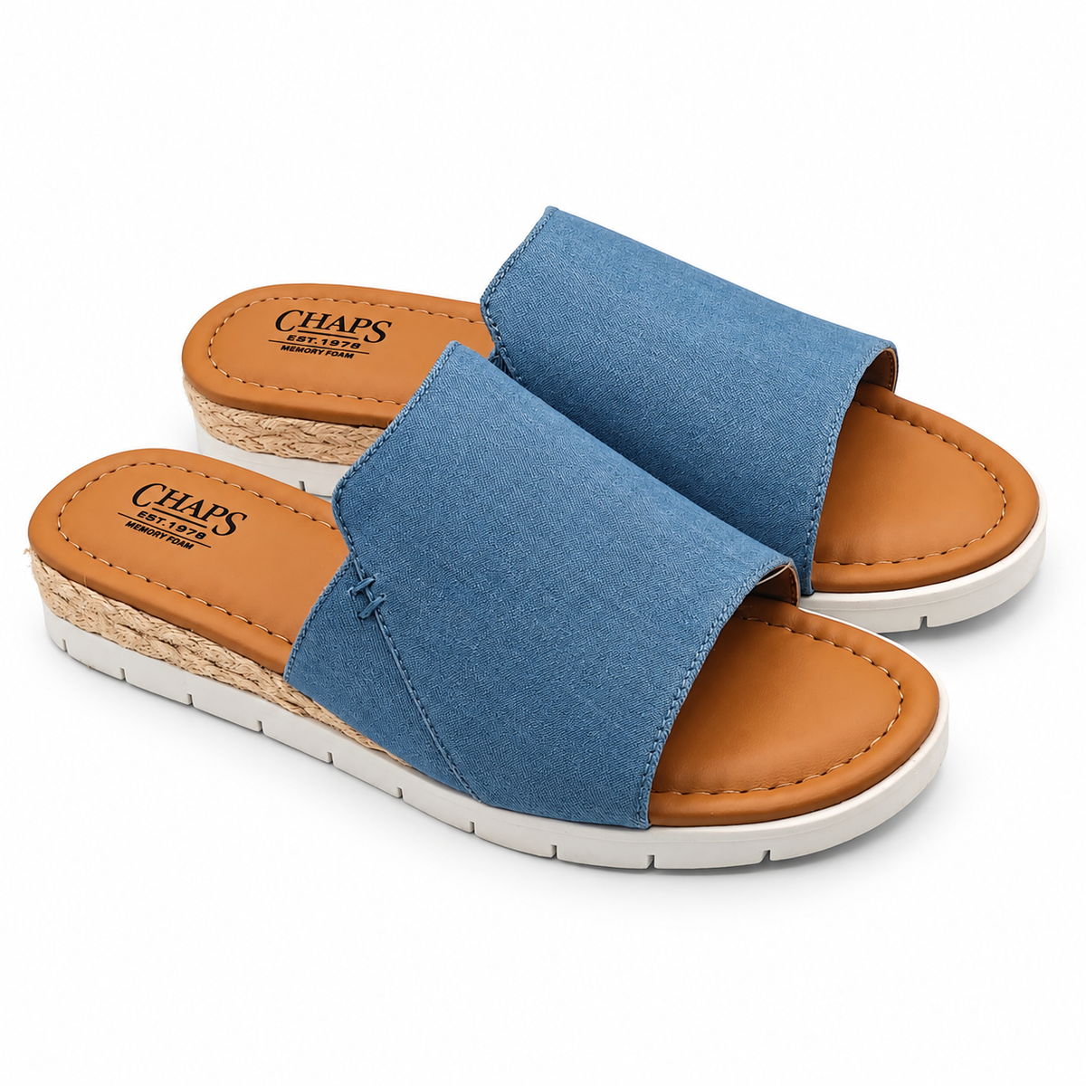 Chaps Nerissa Women 8 Blue Fabric Slide Sandals Espadrille Casual 1967252