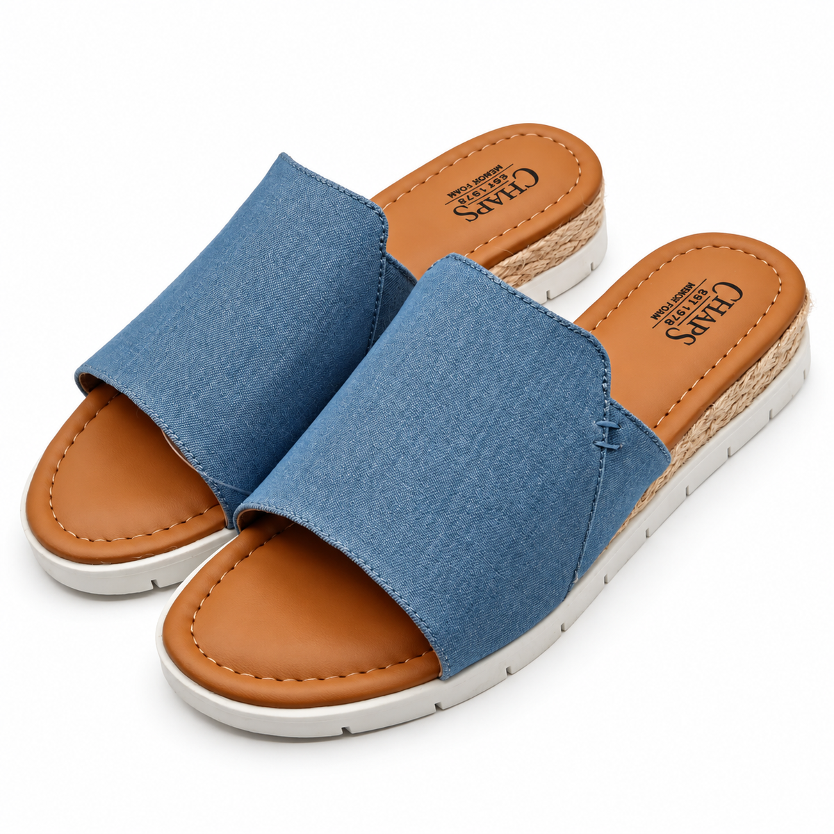 Chaps Nerissa Women 8 Blue Fabric Slide Sandals Espadrille Casual 1967252