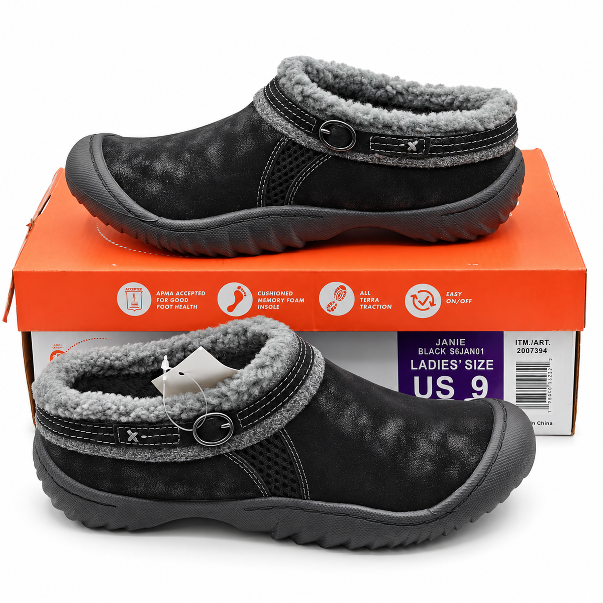 J Sport Janie Women Slip On Faux Fur Lined Comfort Clogs Black Pick Your Size