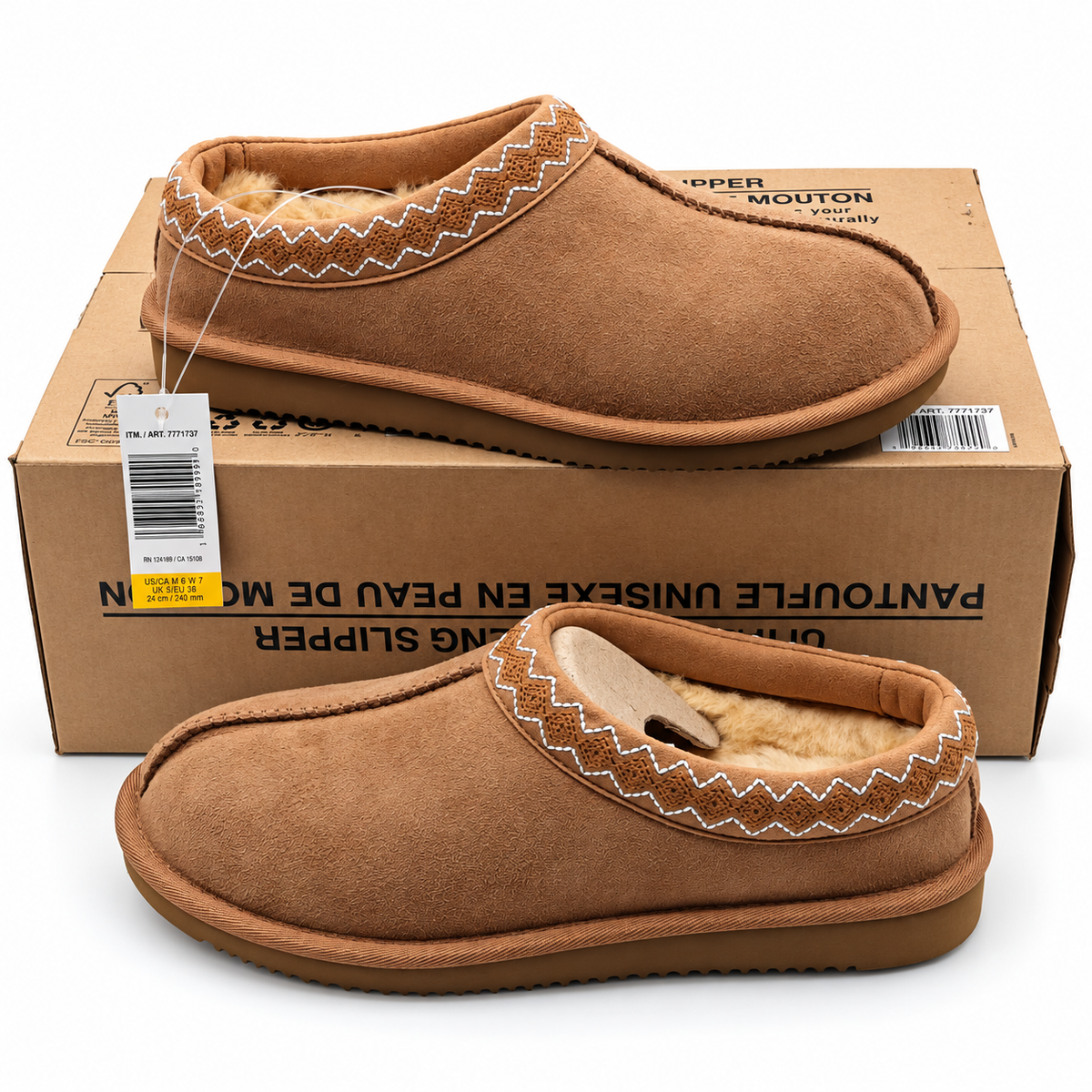 Kirkland Signature Shearling Slippers Tan Women 7 Men 6 Suede 7771737