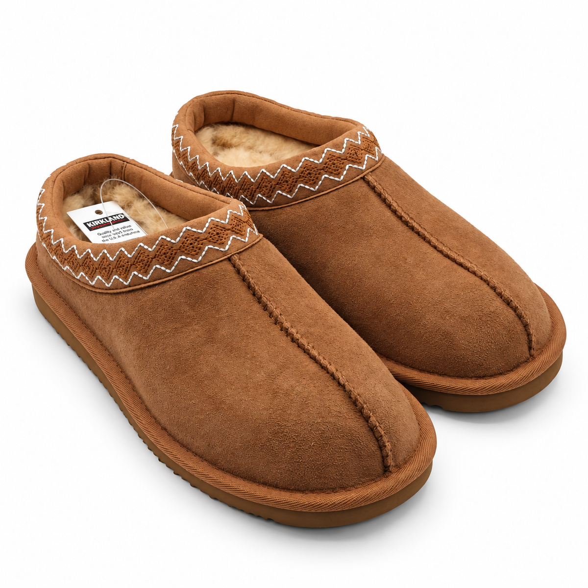 Kirkland Signature Shearling Slippers Tan Women 7 Men 6 Suede 7771737